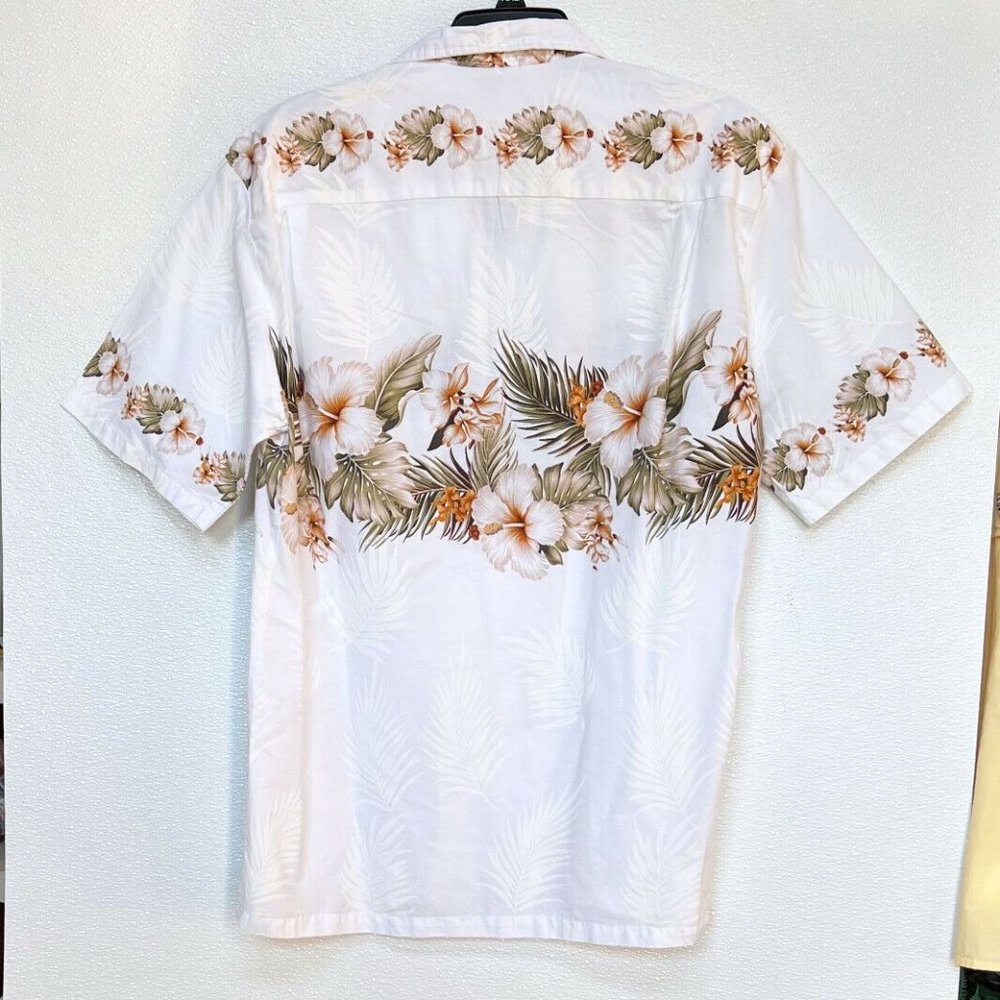 Pacific Legend White Hawaiian Shirt SS Floral Band Print USA 100% Cotton - Large - Picture 2 of 4